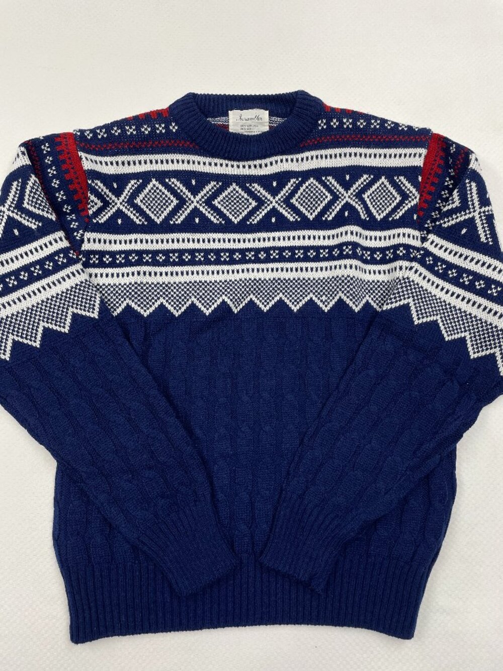Vintage 80's Scrambler Fair Isle Ski Sweater Acrylic Knit Nordic Blue Men’s M